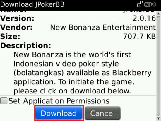 Screenshot panduan install permainan bola tangkas bonanza88 blackbery 2