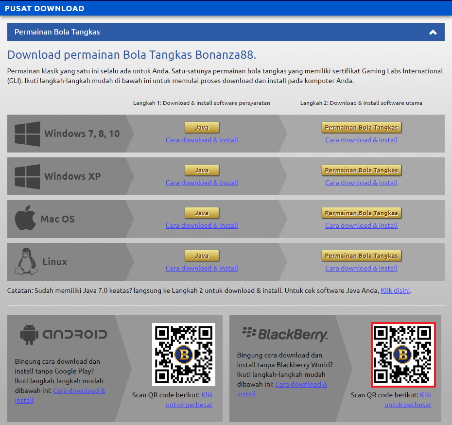 Screenshot panduan install permainan bola tangkas bonanza88 blackbery 4