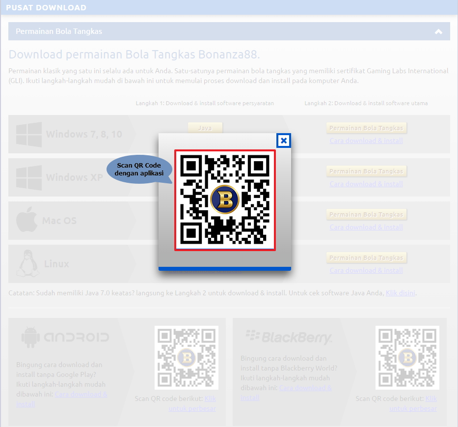 Screenshot panduan install permainan bola tangkas bonanza88 blackbery 5