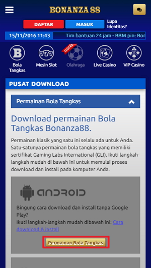Screenshot panduan install permainan bola tangkas bonanza88 android 6